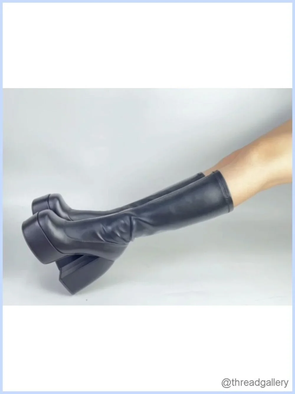 PU Leather Chunky High Heel Square Toe Side Zipper Platform Ankle Boots